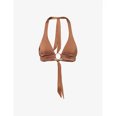 Heidi Klein Womens Grasse Ring Halterneck Bikini Top Brn-brn Xs