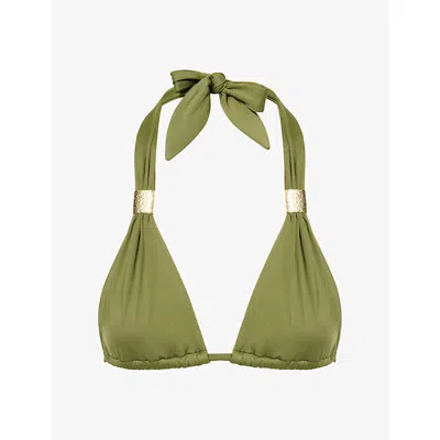 Heidi Klein Womens Olive Slider Halter-neck Bikini Top Xs In Green