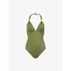 Heidi Klein Womens Slider Halterneck Swimsuit Olive In Green