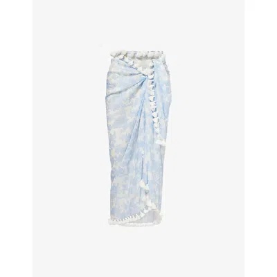 Heidi Klein Womens Playa Paraiso Tassel-trim Cotton-blend Sarong Prt-prt In Blue