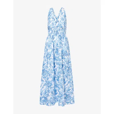 Heidi Klein Womens Prt-prt Praiano Halter-neck Linen Midi Dress In Blue