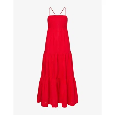 Heidi Klein Womens Red-red Amalfi Square-neck Linen Maxi Dress