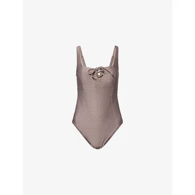 Heidi Klein Womens Zocalo Square-neck Ribbed Swimsuit Tau-tau