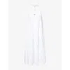 Heidi Klein Womens White Bay Ruffle-neck Linen Maxi Dress Wht-wht In Wht-wht
