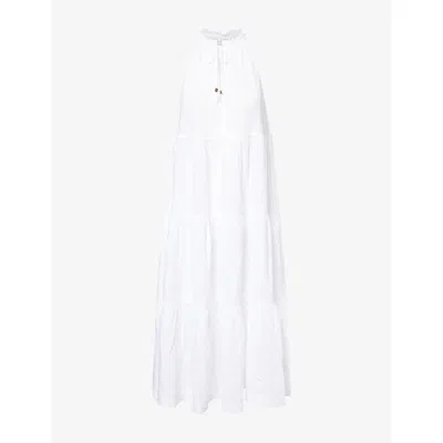 Heidi Klein Womens White Bay Ruffle-neck Linen Maxi Dress Wht-wht