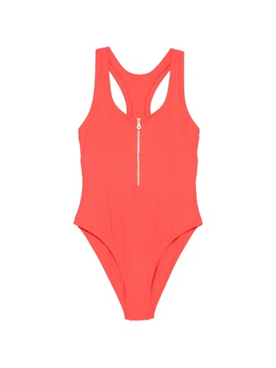 Heidi Klein Zip-up Honeycomb-texture Swimsuit In Pink