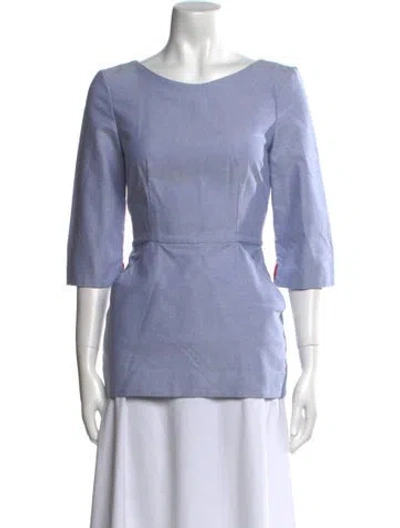 Pre-owned Heidi Merrick Bateau Neckline Three-quarter Sleeve Tunic In Blue