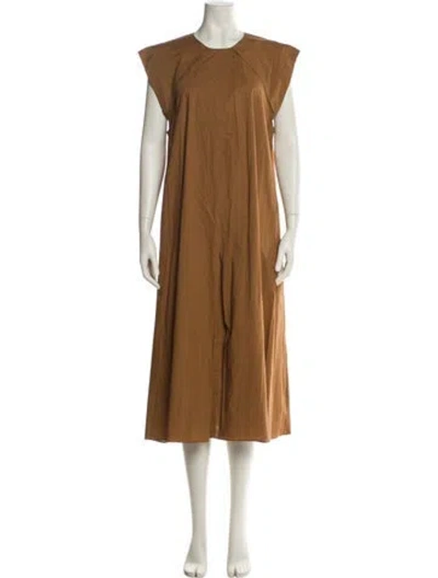 Pre-owned Heidi Merrick Crew Neck Midi Length Dress In Brown