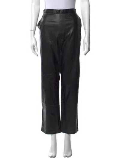 Pre-owned Heidi Merrick Faux Leather Wide Leg Pants In Black