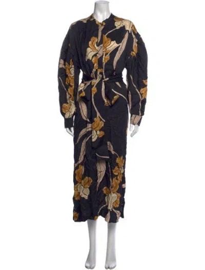 Pre-owned Heidi Merrick Floral Print Long Dress In Blue