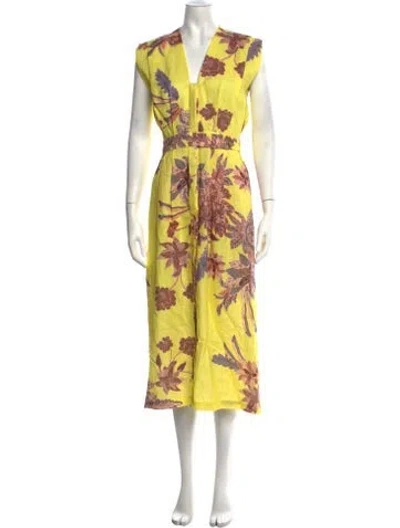 Pre-owned Heidi Merrick Floral Print Long Dress In Yellow