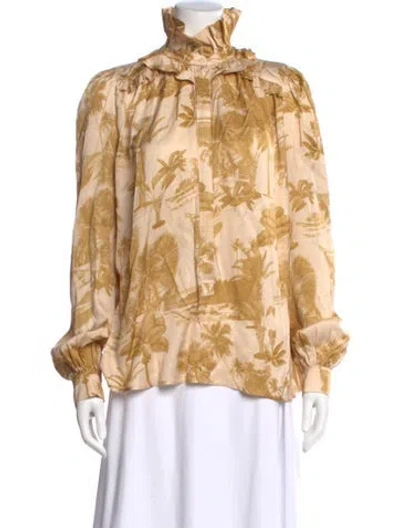 Pre-owned Heidi Merrick Floral Print Long Sleeve Blouse In Neutral