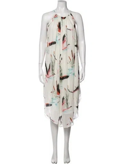 Pre-owned Heidi Merrick Floral Print Midi Length Dress In Neutrals