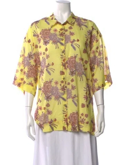 Pre-owned Heidi Merrick Floral Print Three-quarter Sleeve Blouse In Yellow
