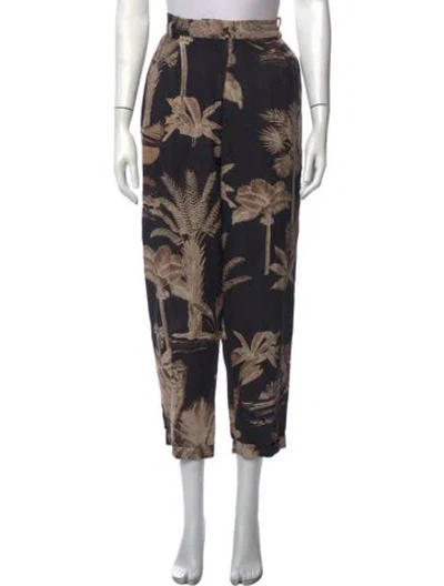 Pre-owned Heidi Merrick Floral Print Wide Leg Pants In Black