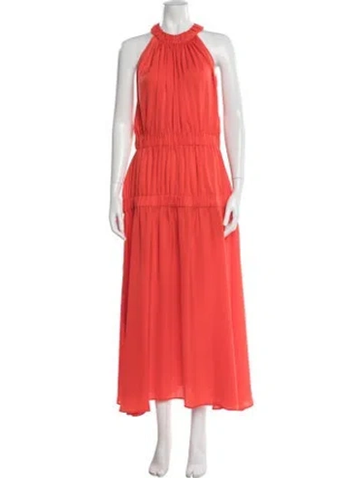 Pre-owned Heidi Merrick Halterneck Long Dress In Orange