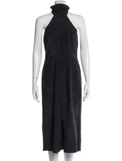 Pre-owned Heidi Merrick Halterneck Midi Length Dress In Gray