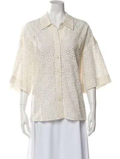 Pre-owned Heidi Merrick Lace Pattern Three-quarter Sleeve Button-up Top In Neutral