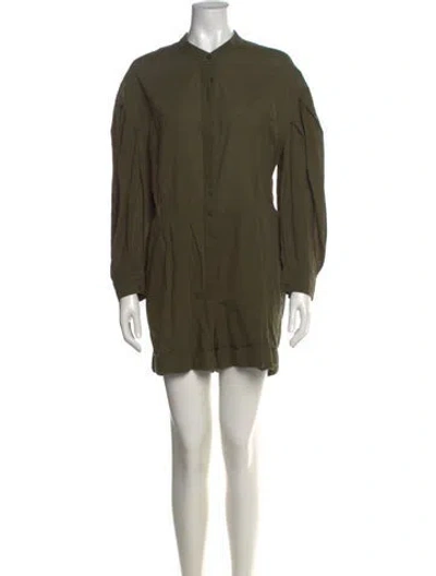 Pre-owned Heidi Merrick Linen Crew Neck Romper In Green