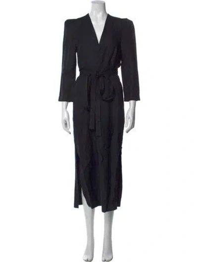 Pre-owned Heidi Merrick Linen Long Dress In Black