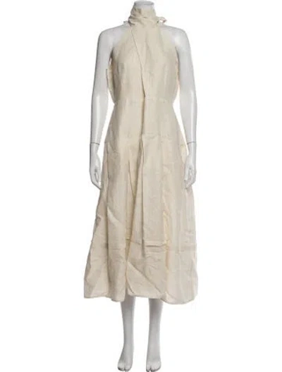 Pre-owned Heidi Merrick Linen Midi Length Dress In Neutrals