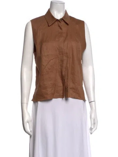 Pre-owned Heidi Merrick Linen Sleeveless Top In Brown