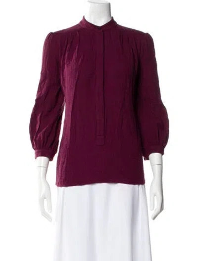 Pre-owned Heidi Merrick Linen Three-quarter Sleeve Blouse In Burgundy