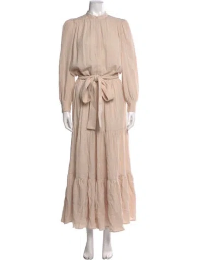 Pre-owned Heidi Merrick Mock Neck Long Dress In Neutral