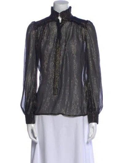 Pre-owned Heidi Merrick Mock Neck Long Sleeve Blouse In Multi