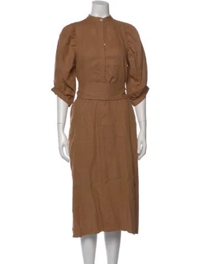 Pre-owned Heidi Merrick Mock Neck Midi Length Dress In Brown