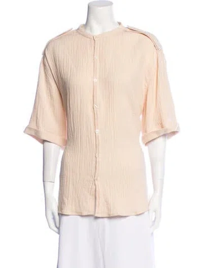 Pre-owned Heidi Merrick Mock Neck Short Sleeve Button-up Top In Neutral