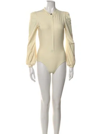 Pre-owned Heidi Merrick Nylon Long Sleeve Bodysuit W/ Tags In Yellow