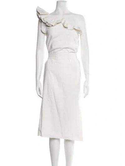 Pre-owned Heidi Merrick One-shoulder Midi Length Dress In White