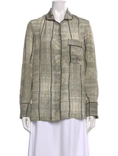 Pre-owned Heidi Merrick Patterned Long Sleeve Button-up Top In Multi