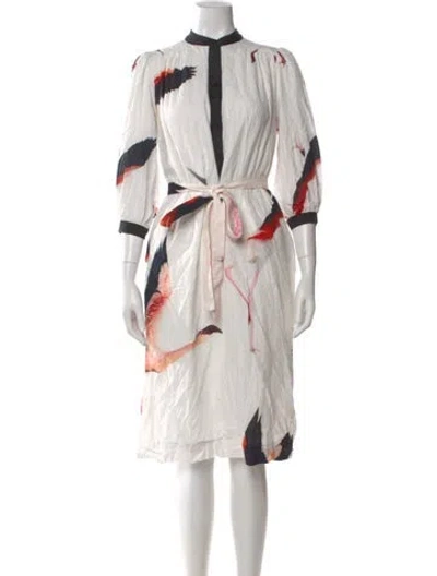 Pre-owned Heidi Merrick Printed Midi Length Dress In White