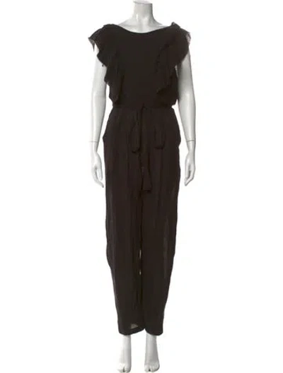 Pre-owned Heidi Merrick Satin Scoop Neck Jumpsuit In Brown
