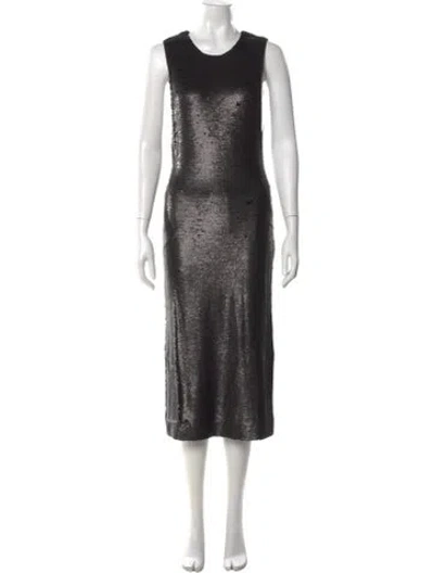 Pre-owned Heidi Merrick Scoop Neck Midi Length Dress In Black