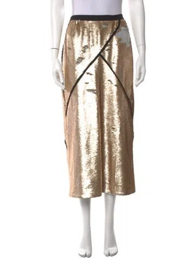 Pre-owned Heidi Merrick Sequin Midi Length Skirt In Gold