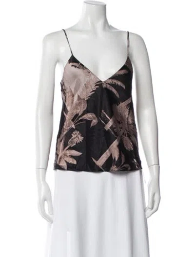 Pre-owned Heidi Merrick Silk Floral Print Top In Black