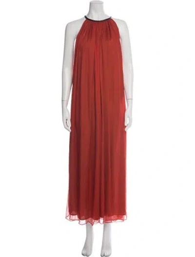 Pre-owned Heidi Merrick Silk Long Dress In Orange