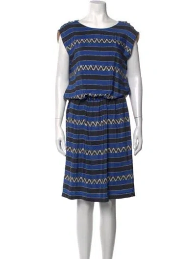 Pre-owned Heidi Merrick Striped Midi Length Dress In Blue