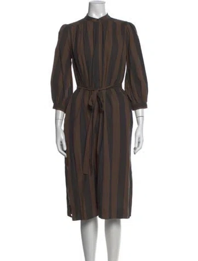 Pre-owned Heidi Merrick Striped Midi Length Dress In Brown