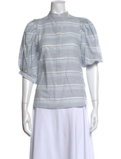 Pre-owned Heidi Merrick Striped Short Sleeve Top In Blue
