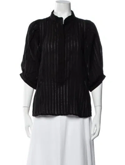 Pre-owned Heidi Merrick Striped Three-quarter Sleeve Blouse In Black