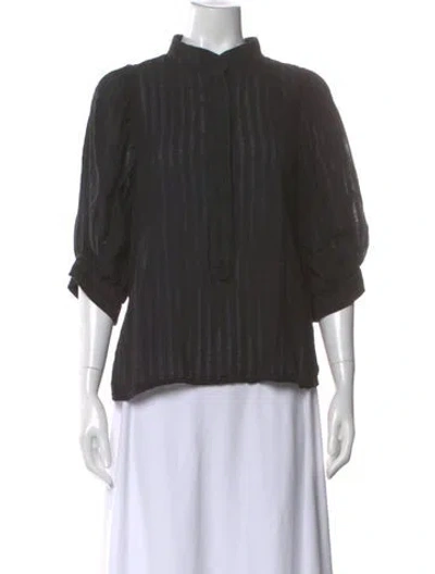 Pre-owned Heidi Merrick Striped Three-quarter Sleeve Blouse In Gray