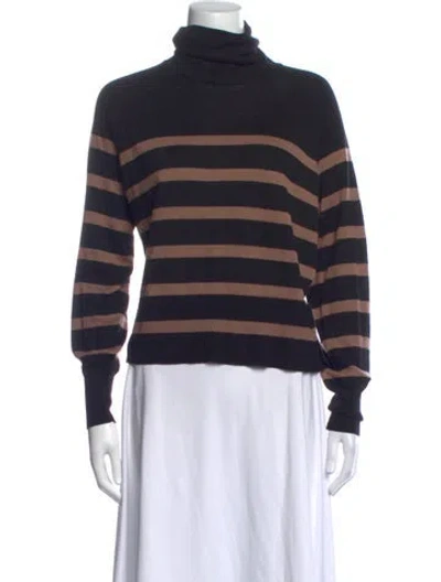 Pre-owned Heidi Merrick Striped Turtleneck Top In Black