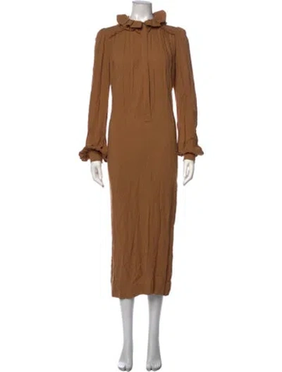Pre-owned Heidi Merrick Tie Neck Long Dress In Brown