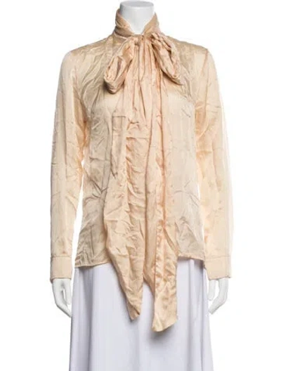 Pre-owned Heidi Merrick Tie Neck Long Sleeve Blouse In Neutrals