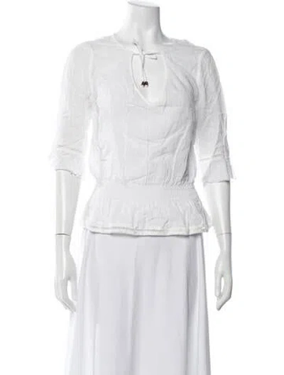 Pre-owned Heidi Merrick Tie Neck Three-quarter Sleeve Top In White