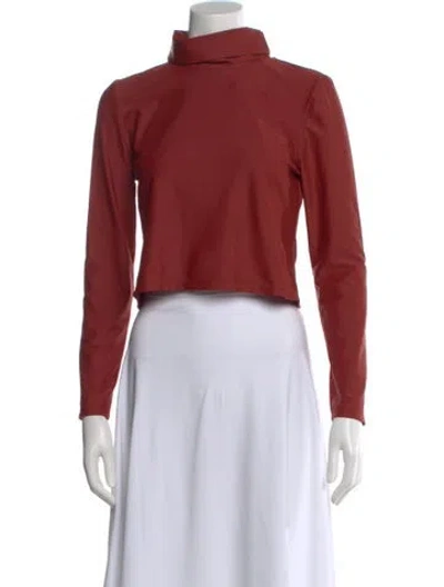 Pre-owned Heidi Merrick Turtleneck Long Sleeve Crop Top In Red